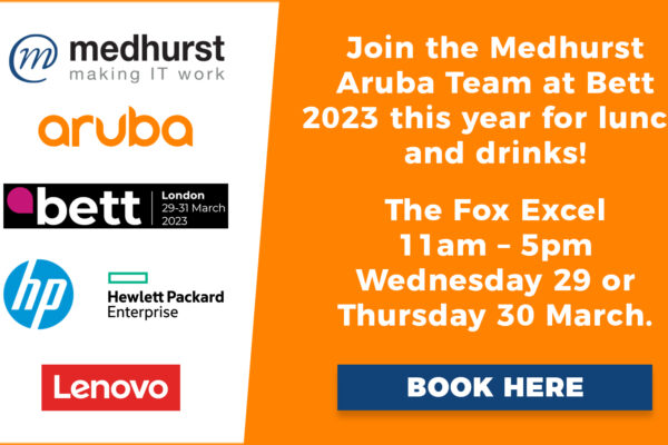 Visit us for lunch and drinks at the Fox ExCel for Bett 2023 – with our networking partner Aruba